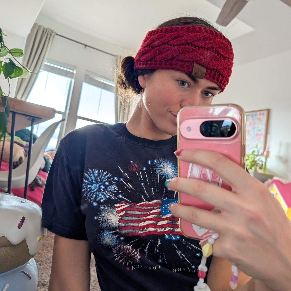 Cozy Winter Red Cable Knit Fluffy Headband